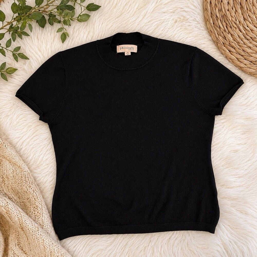 Womens sz large blouse shirt Top Sweater Black Short sleeve busines professional